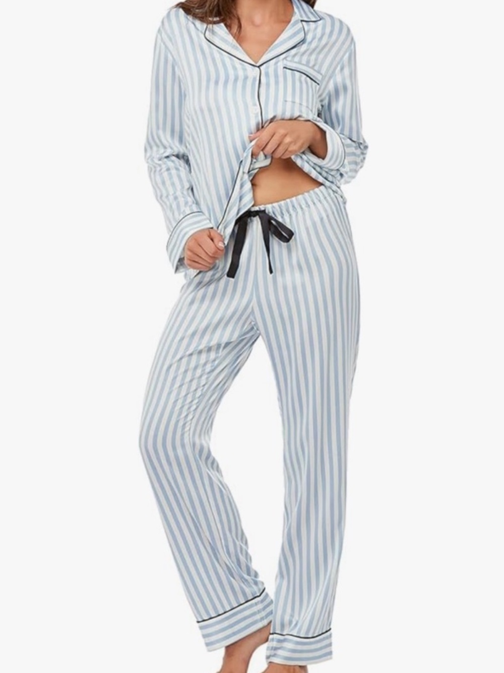 NWT Blue Stripe Satin Pajamas XS Bridesmaid Getting Ready Set